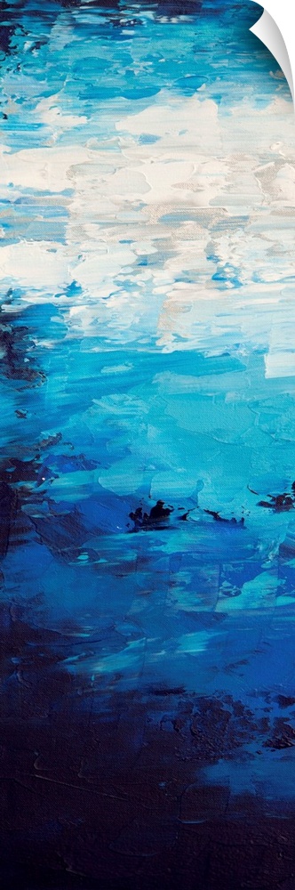 Contemporary abstract painting in blue tones, resembling a bright sky.