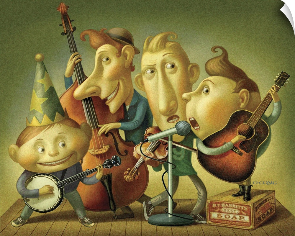 Four musicians playing in a folk band.