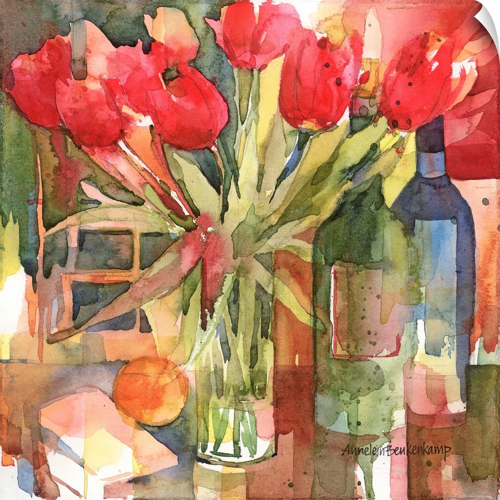 Contemporary watercolor painting of a flower still-life.