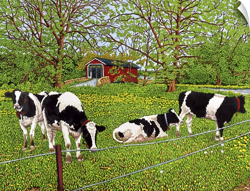 Contemporary artwork of a serene countryside scene.