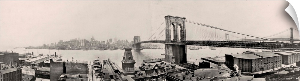 Vintage photograph of the Brooklyn Bridge in New York City.