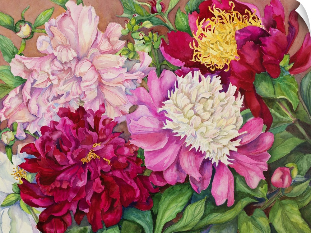 Contemporary colorful painting of bright vibrant flowers.
