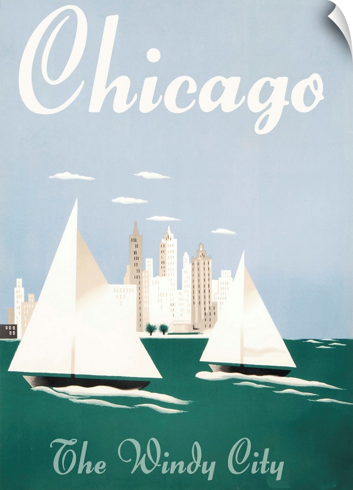 Vintage poster advertisement for Chicago Windy City.