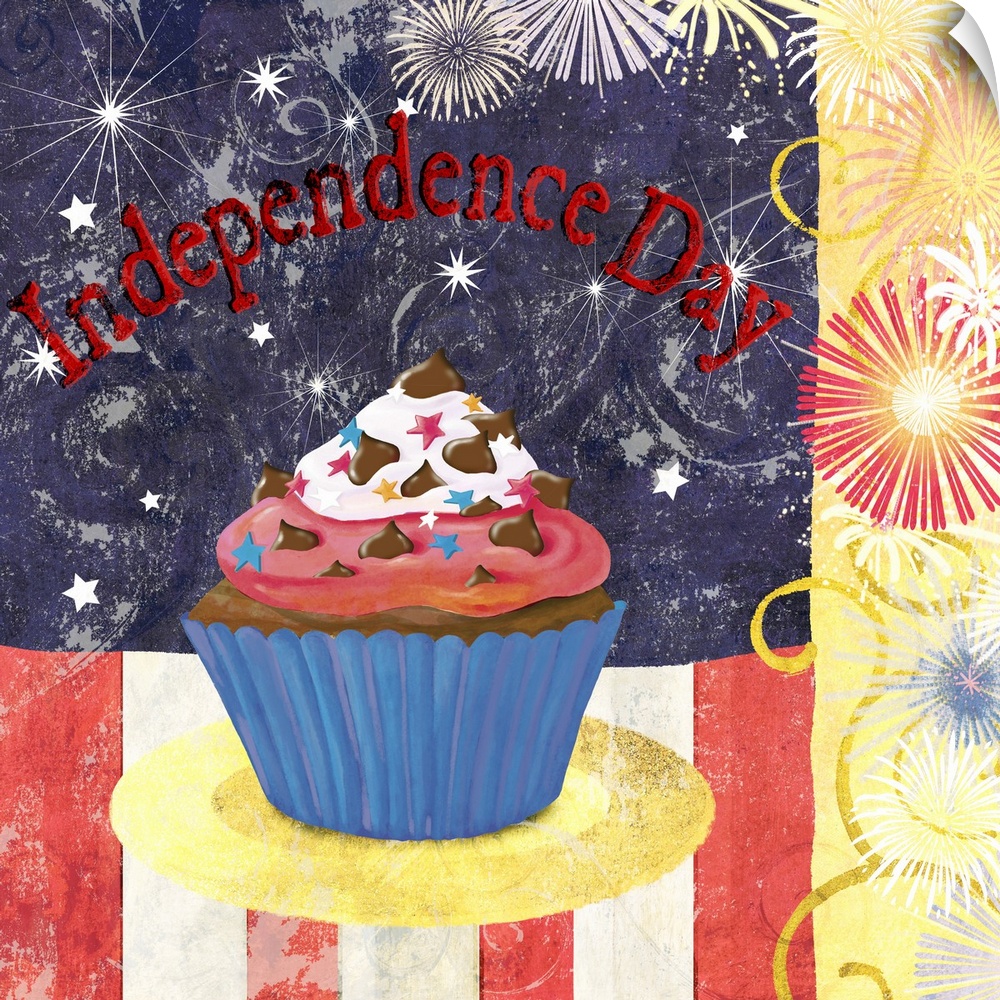 Image of a patriotic cupcake on the Fourth of July.
