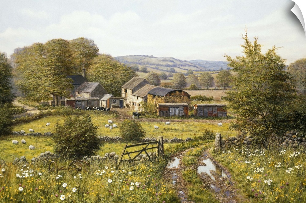 Contemporary painting of a rural countryside landscape.
