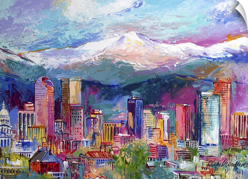 City scene with mountains in background, Denver, Colorado.