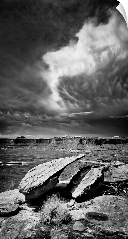 Desert, mountains, clouds, black and white photography