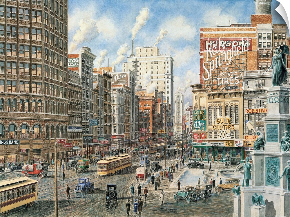 Contemporary painting of the city of Detroit.