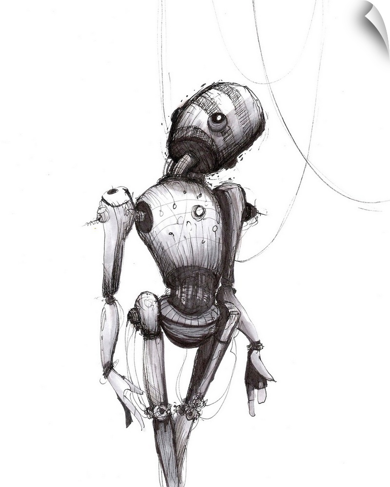 Illustration of a gray robot looking pensive.