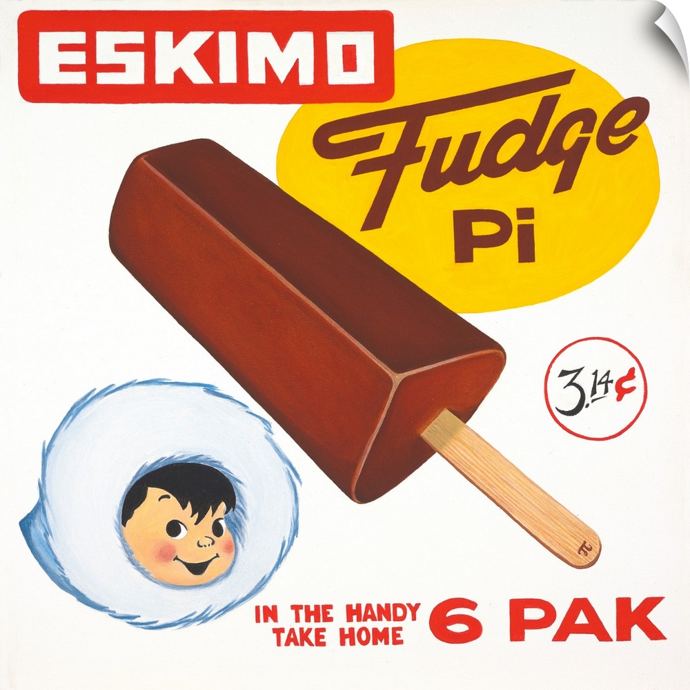 Square painting with symbols creating the pun Eskimo Pi (Eskimo pie)