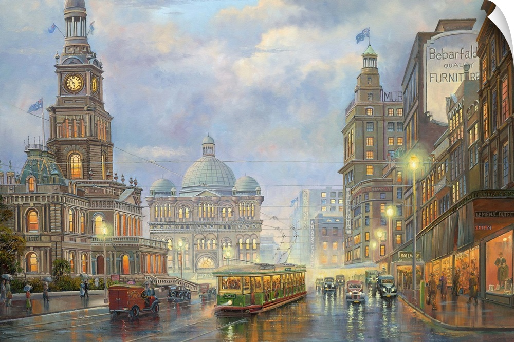 Contemporary painting of an idyllic scene of old Sydney.