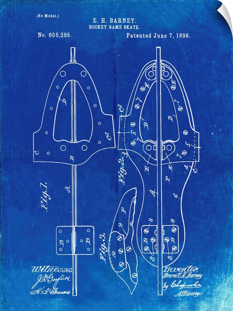 Faded Blueprint 1898 Hockey Skate Patent Poster