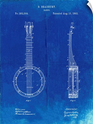 Faded Blueprint Banjo Mandolin Patent Poster