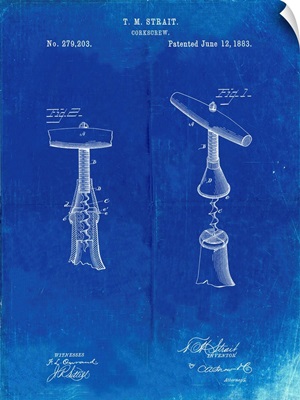 Faded Blueprint Corkscrew 1883 Patent Poster