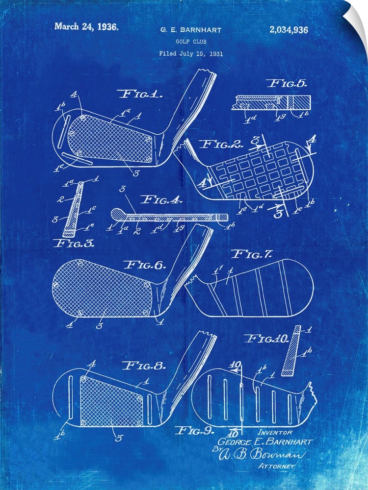 Faded Blueprint Golf Club Faces Patent Poster