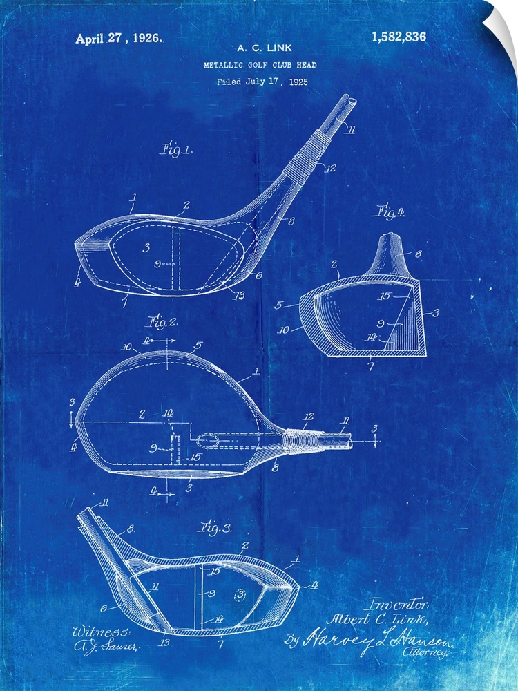 Faded Blueprint Golf Driver 1925 Patent Poster