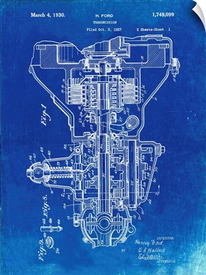 Faded Blueprint Henry Ford Transmission Patent Poster