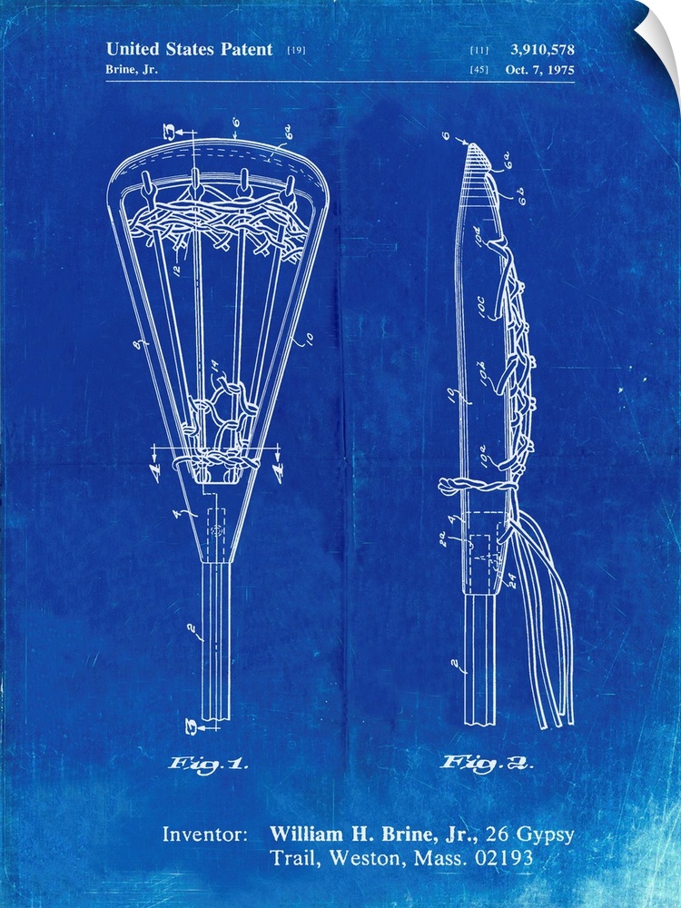 Faded Blueprint Lacrosse Stick 1936 Patent Poster