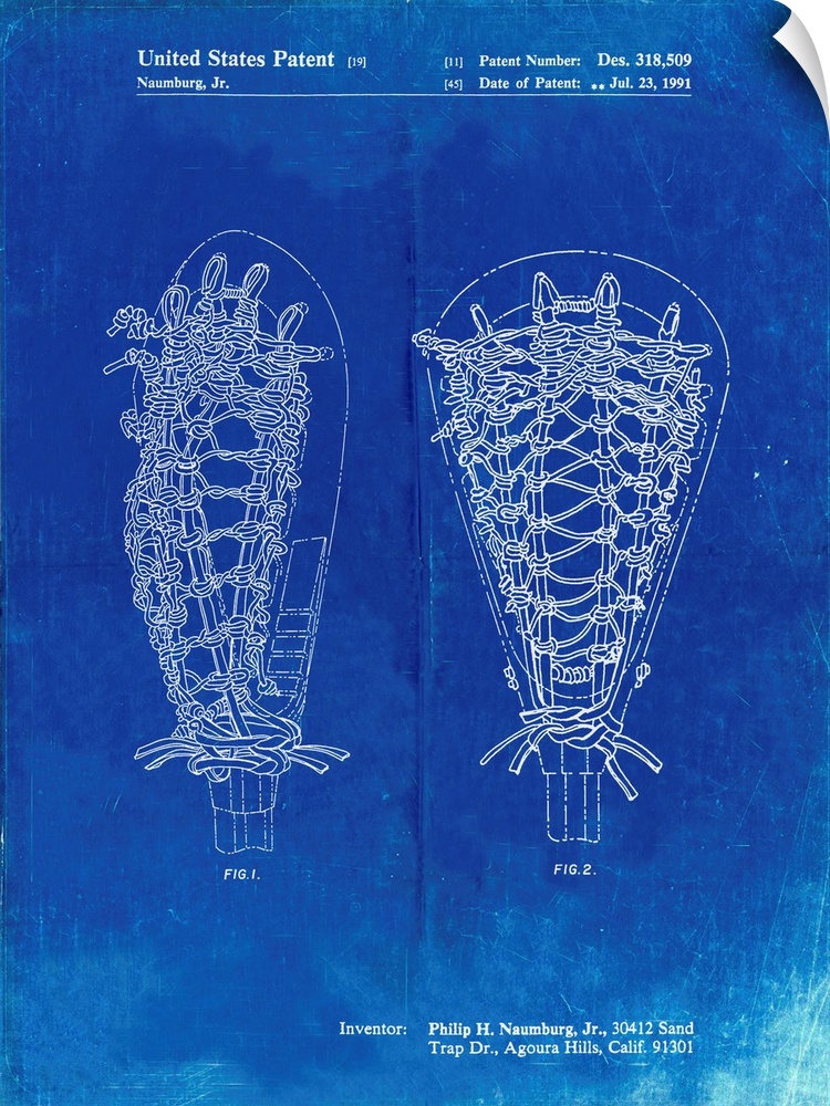 Faded Blueprint Lacrosse Stick Patent Poster
