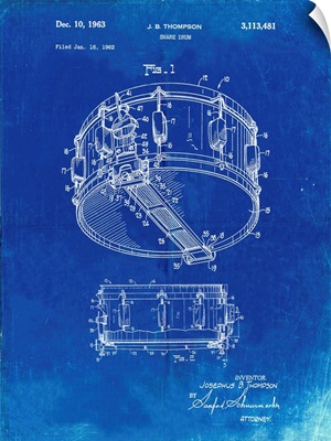 Faded Blueprint Rogers Snare Drum Patent Poster