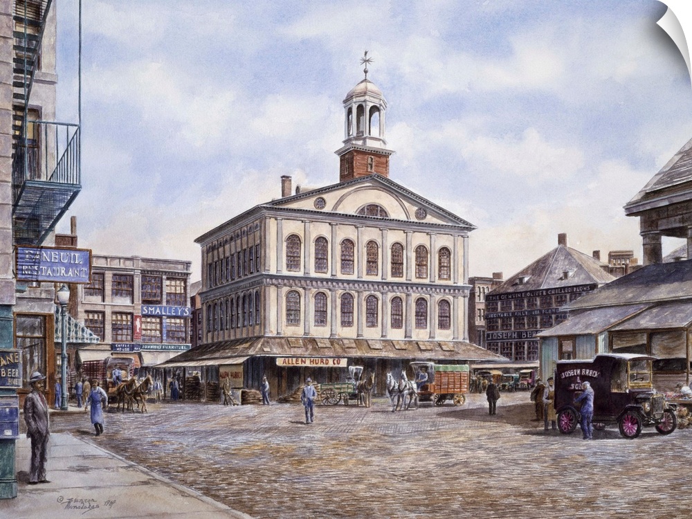 Contemporary painting of Faneuil Hall in Boston.