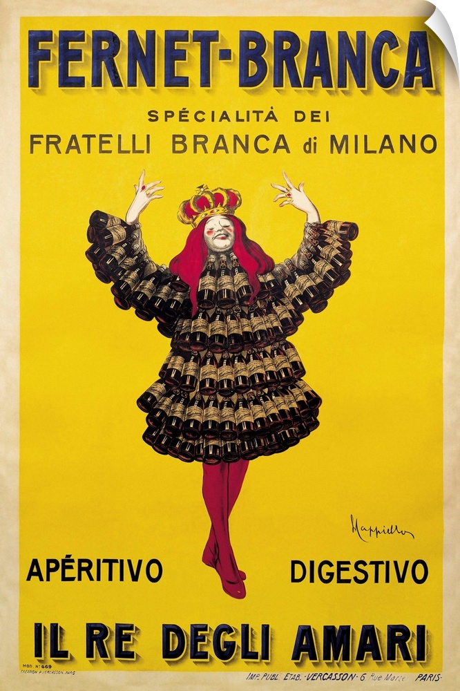 Vintage advertisement artwork for Fernet Branca Yellow.