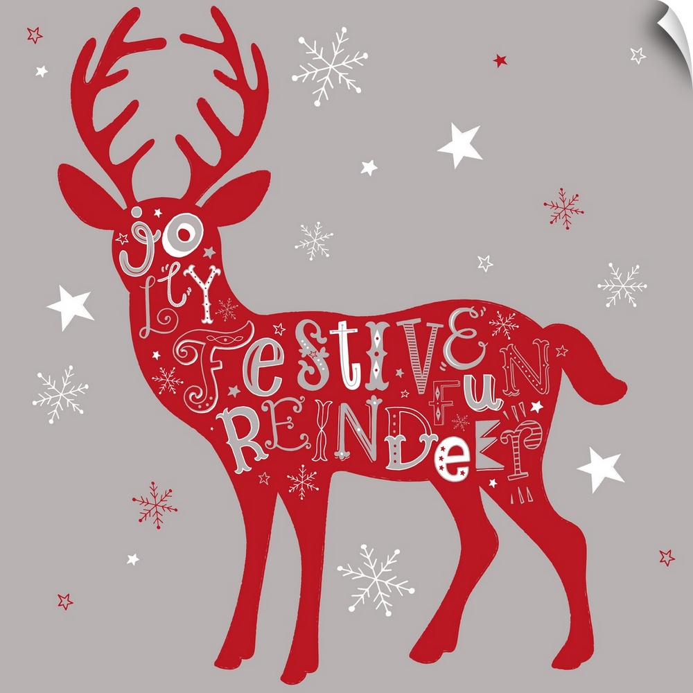 Holiday themed typography art with festive lettering against a gray background.