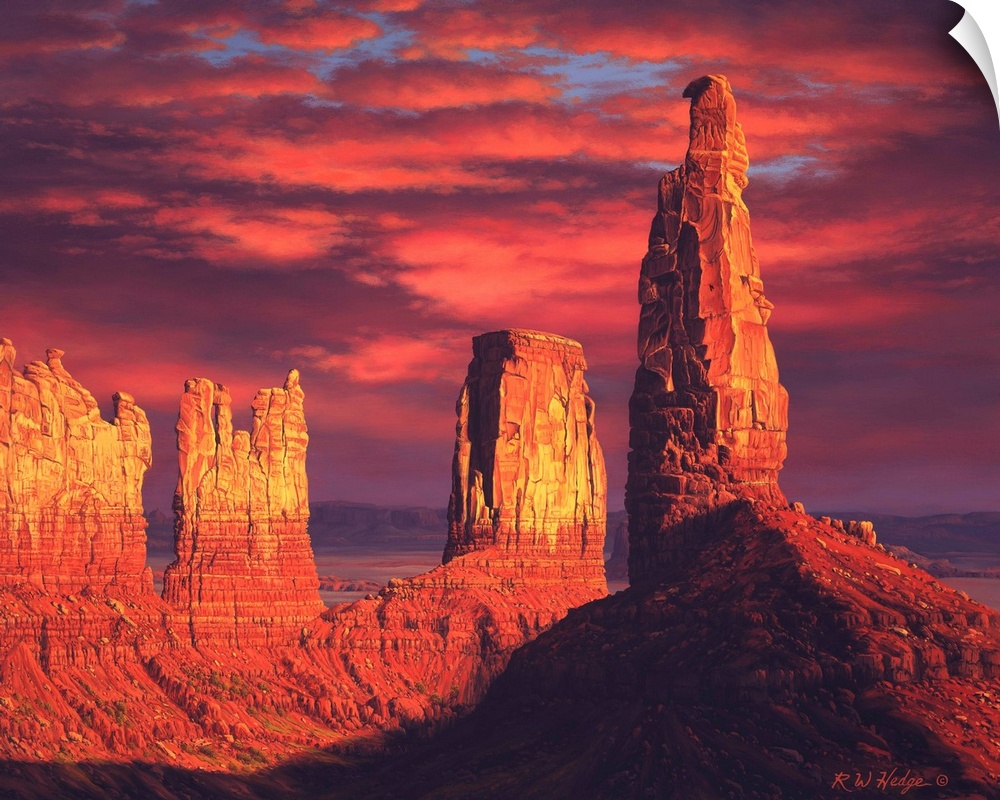 The sun setting on plateaus in Monument valley.