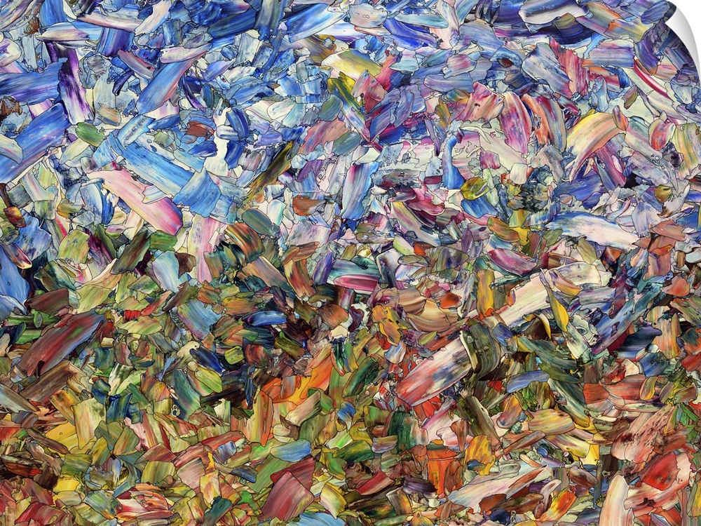 Abstract artwork made of streaks and splatters, resembling flowers in a garden.