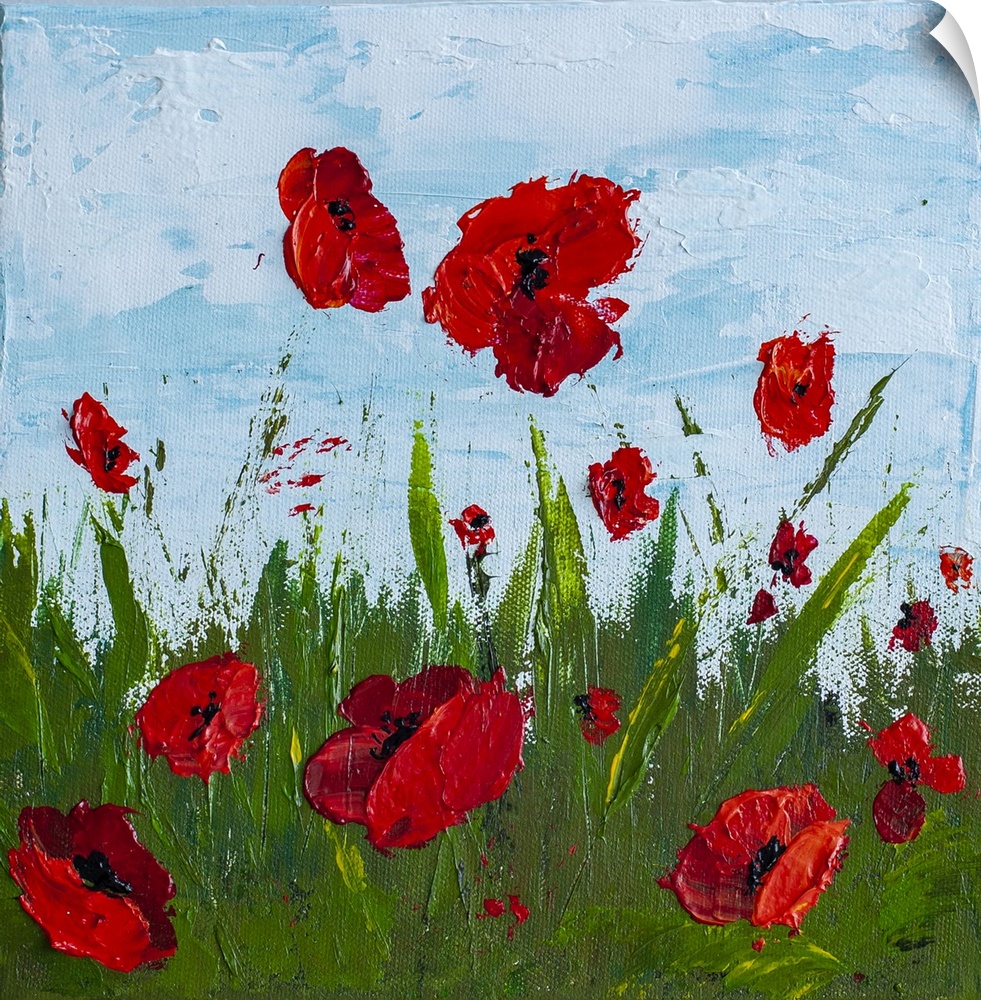 Red poppy flowers in a field original painting by contemporary artist Melissa McKinnon, poppy, poppies, poppy flowers, red...