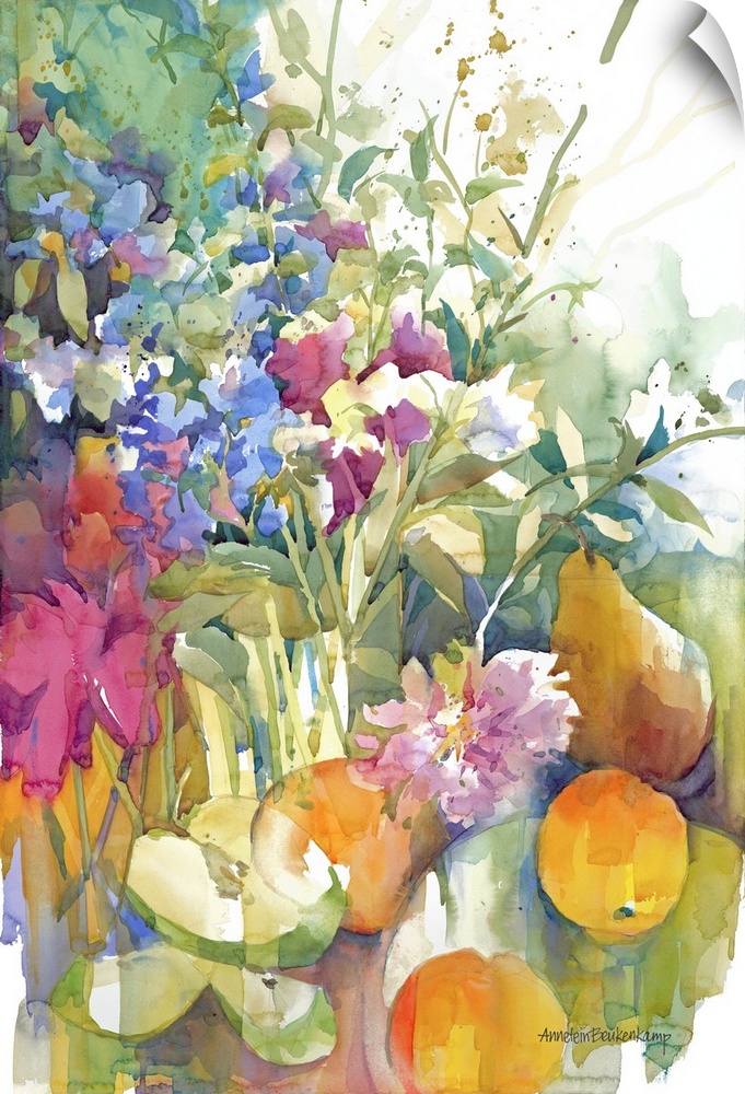 Contemporary watercolor painting of flowers.
