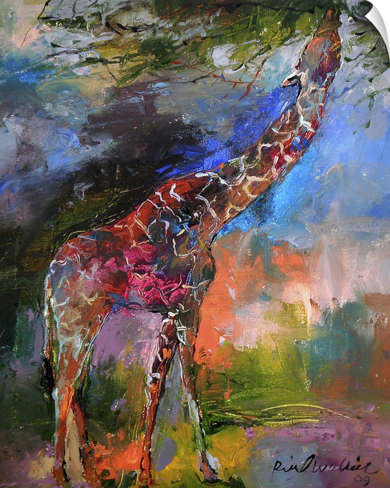 Contemporary vibrant colorful painting of a giraffe.