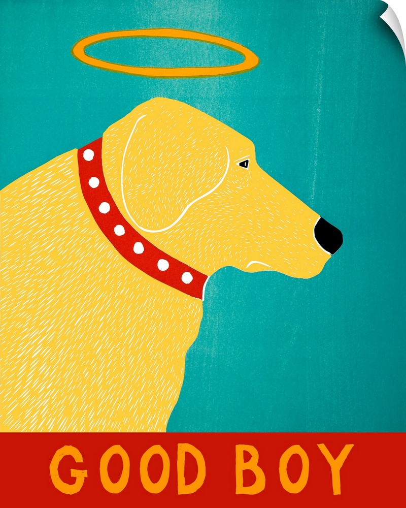 Illustration of a yellow lab with a halo and the phrase "Good Boy" written on the bottom.