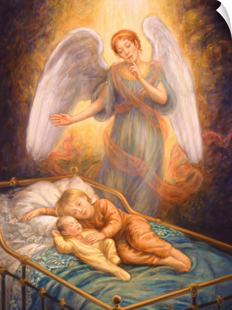 Angel watching over sleeping children
