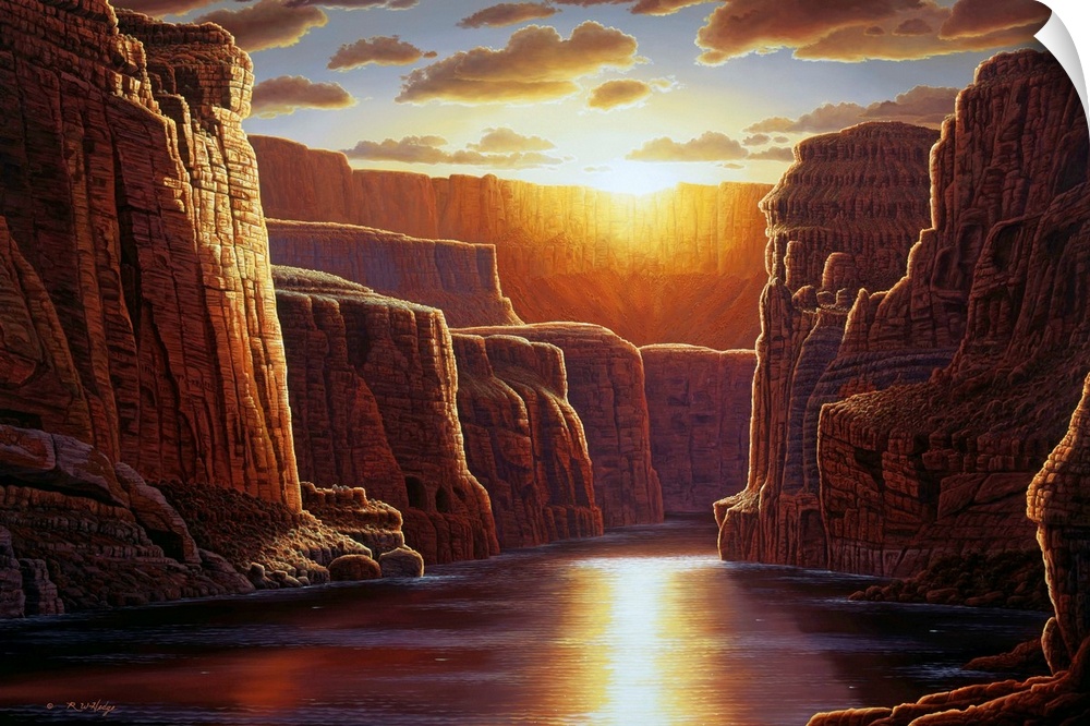 Contemporary landscape painting of the Grand Canyon at sunrise.