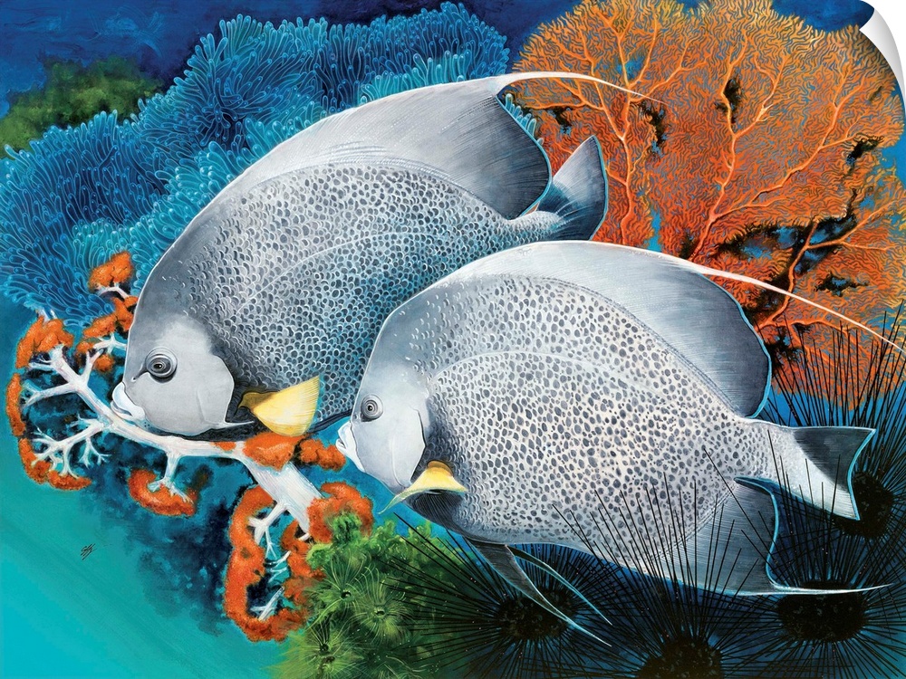 Contemporary painting of two tropical fish.