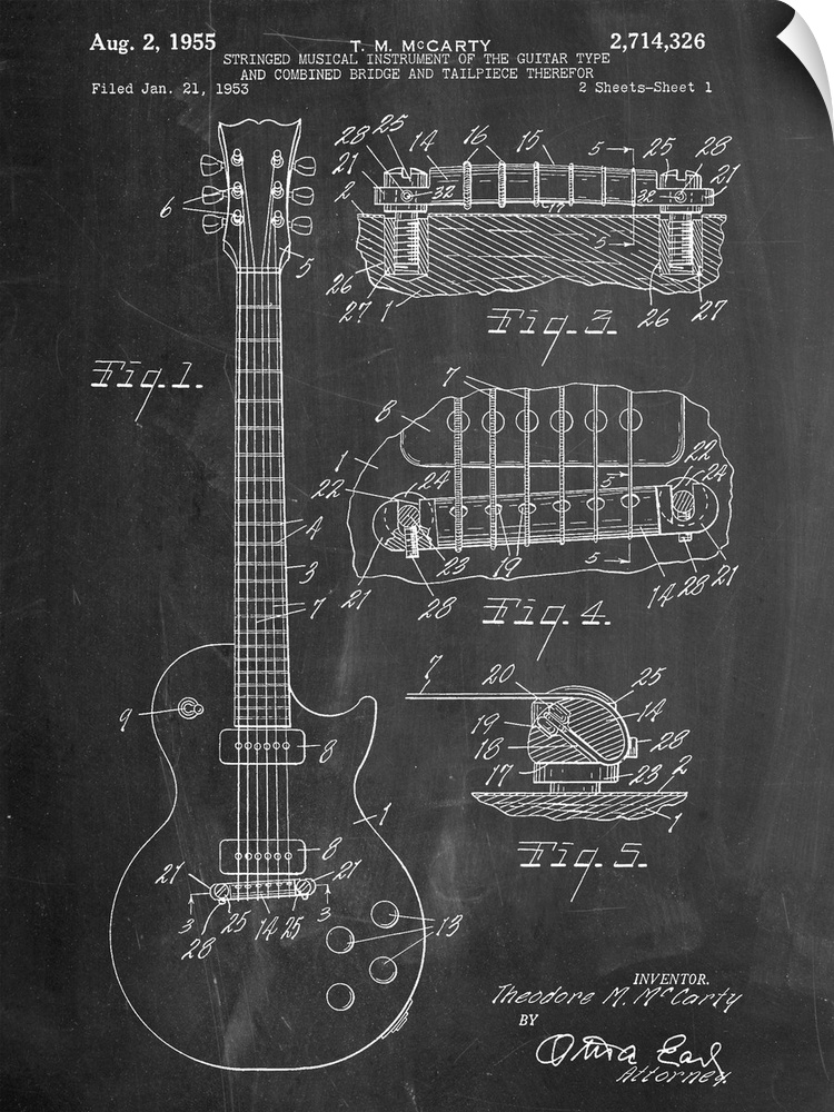 Black and white diagram showing the parts of an electric guitar.