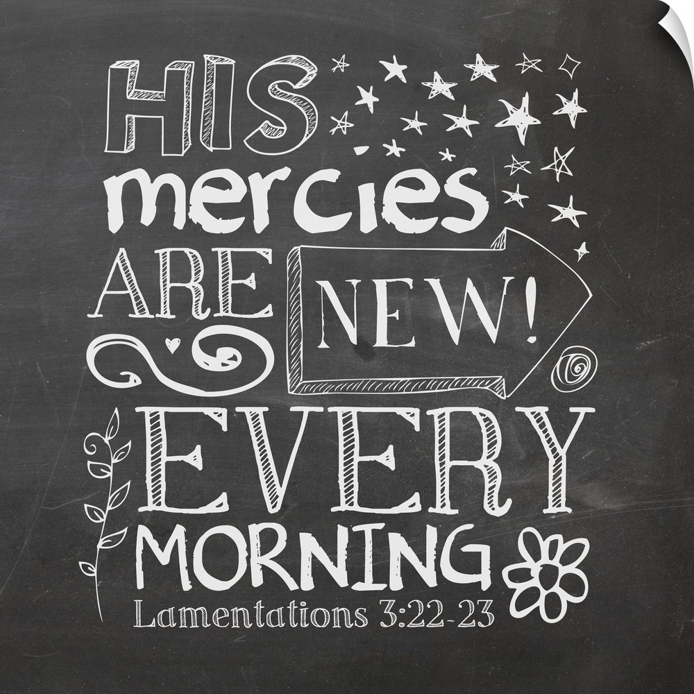 Chalkboard-style typography design with a Bible passage from Lamentations.