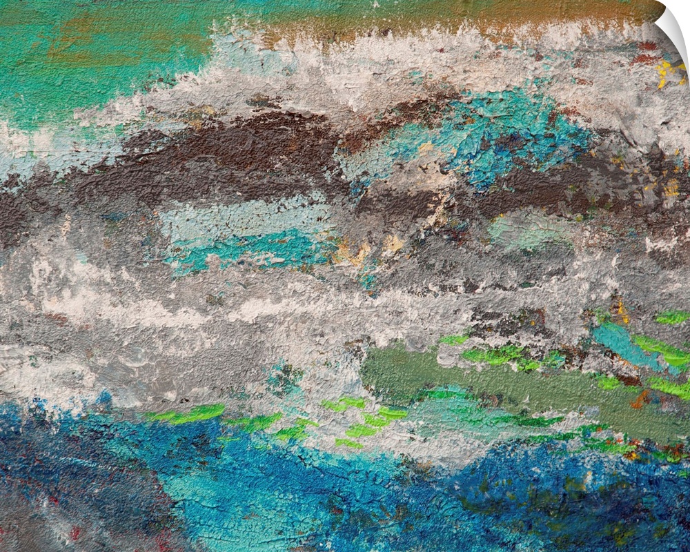 Contemporary abstract painting resembling an aerial view of a seascape.
