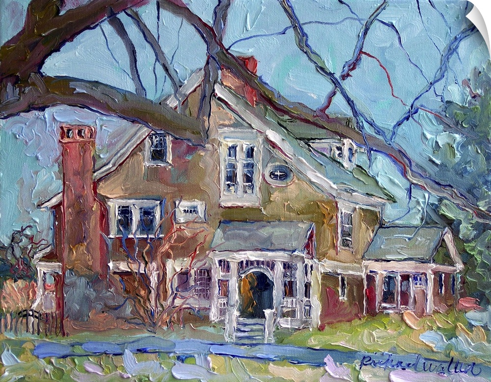 Contemporary painting of a countryside house.
