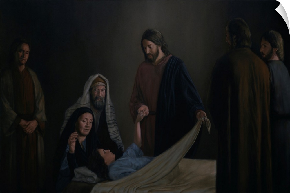 Jesus helping a girl out of bed
