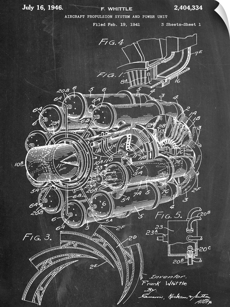 Black and white diagram showing the parts of a jet engine.