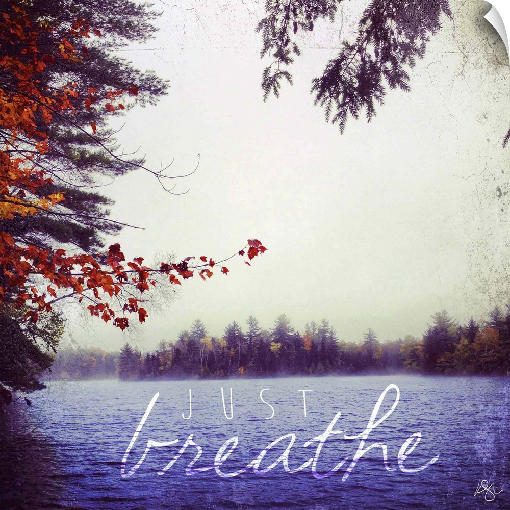 Motivational text against background photograph of a serene lake.