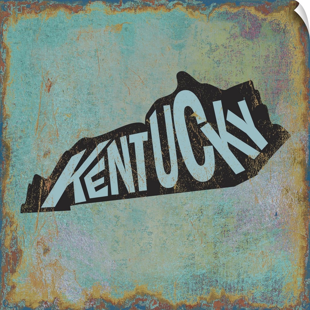 Contemporary typography art of a state outline against a grungy distressed background.