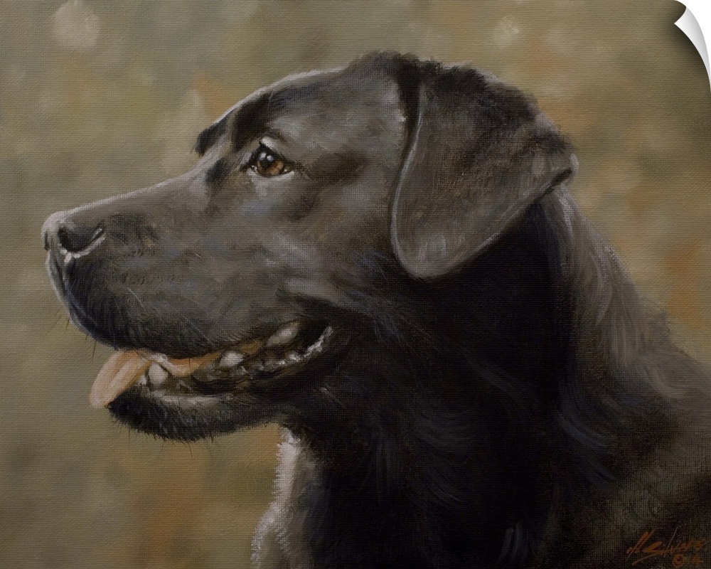 Contemporary painting of a black Labrador retriever.