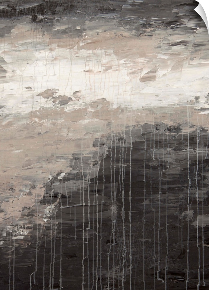 A contemporary abstract painting using neutral colors and weathered and worn textures.