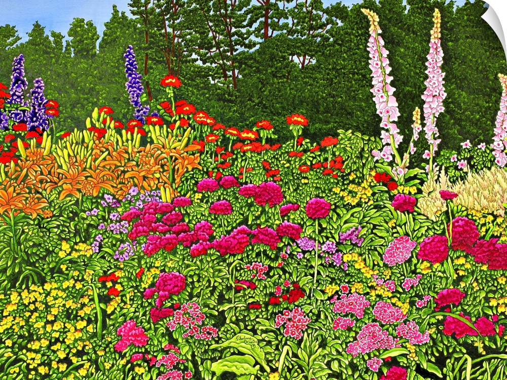 Contemporary painting of a flowering garden.