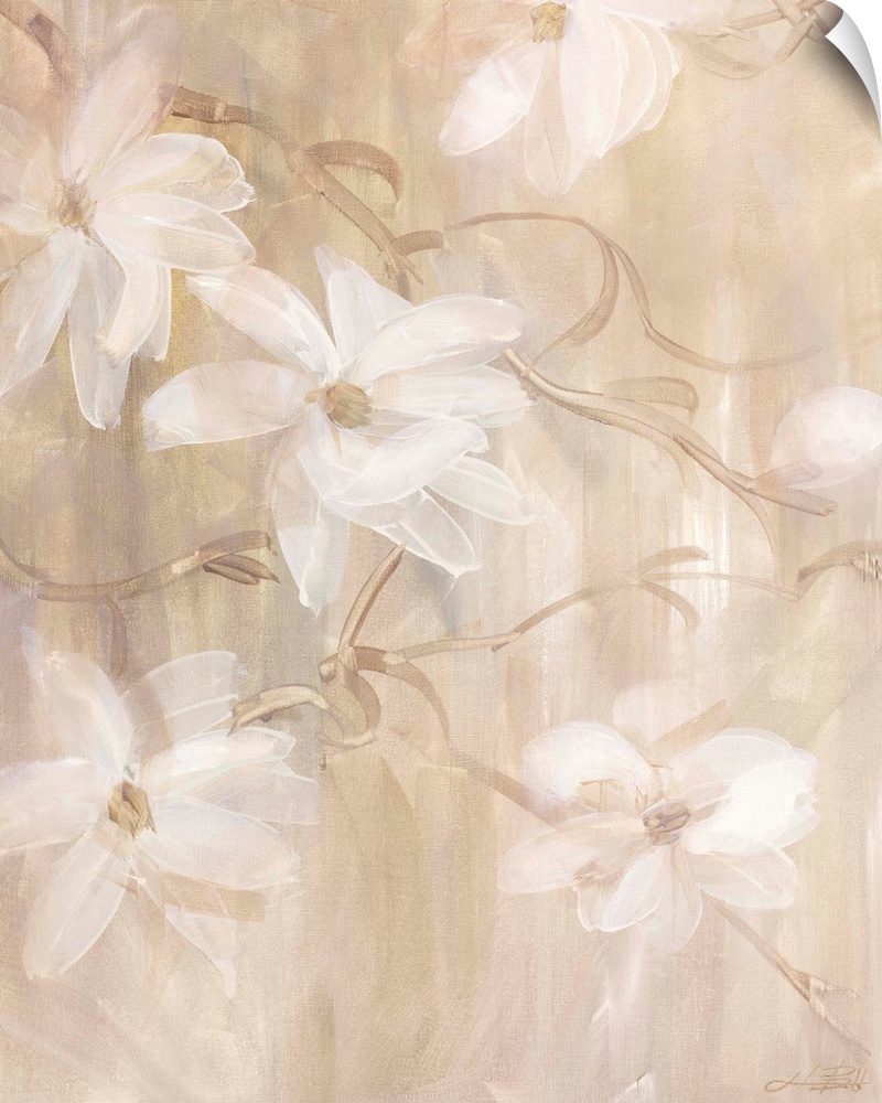 Contemporary painting of a group of magnolias.