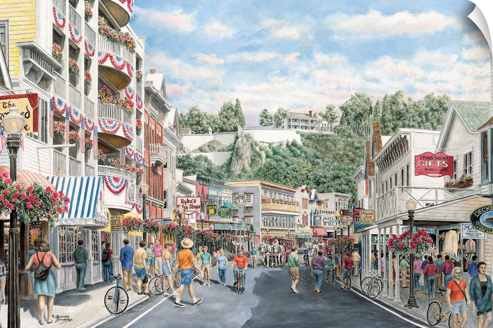 Contemporary painting of a bustling street.