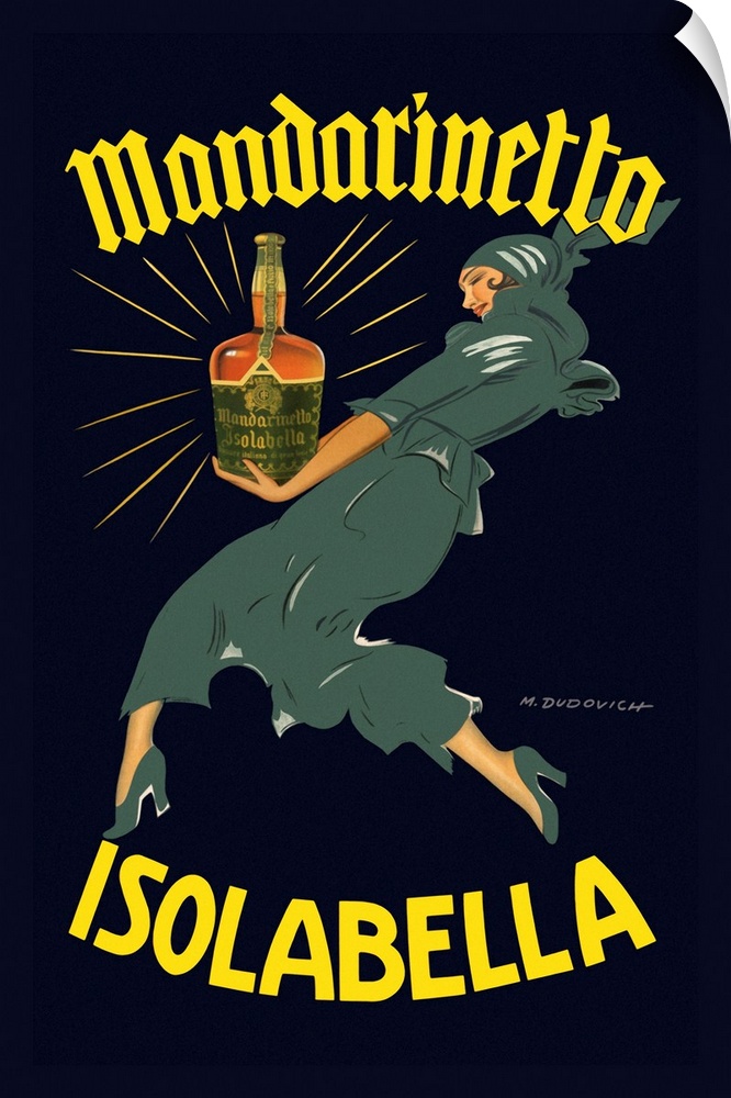 Vintage advertisement artwork for Mandarinetto Isolabella.
